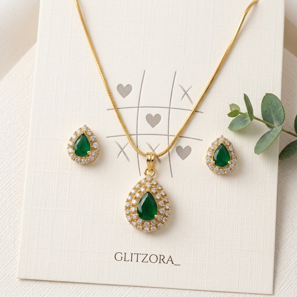 Green stone pendant set GLITZORA