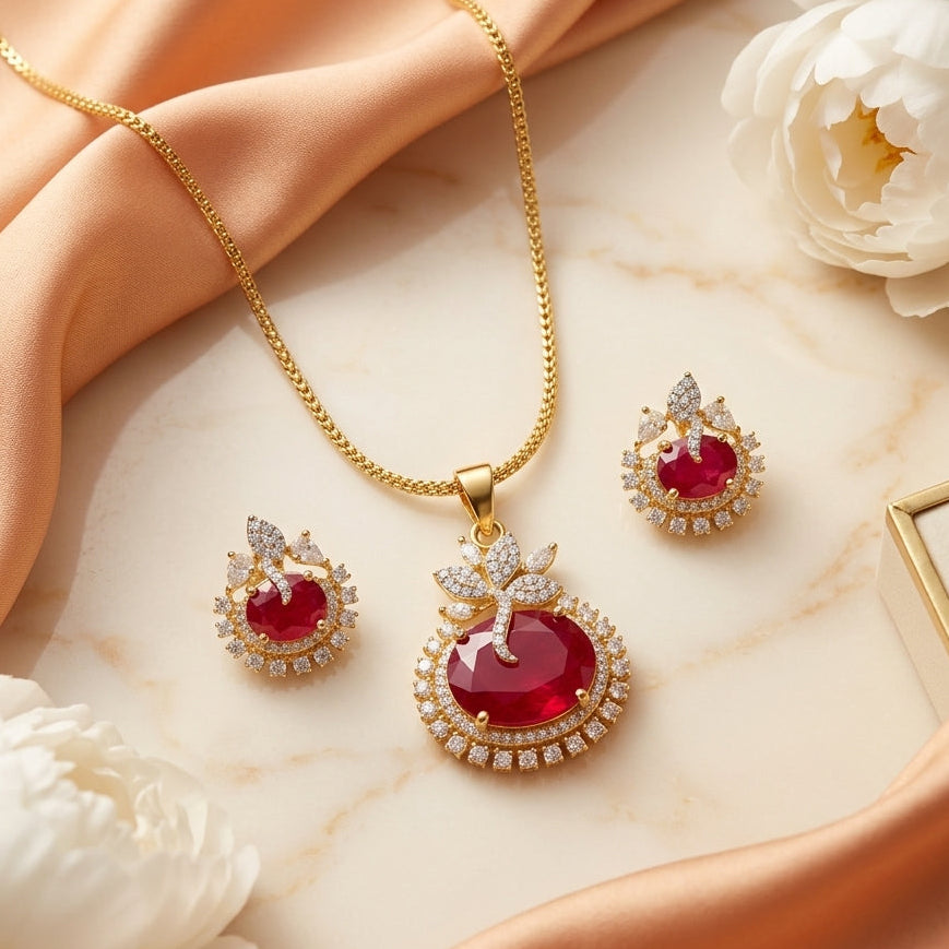 Red flower pendant set GLITZORA
