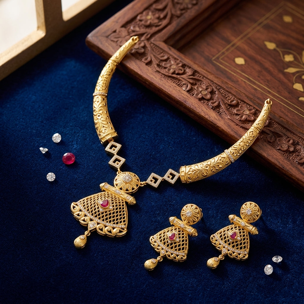 Red stone Gold plated necklace GLITZORA