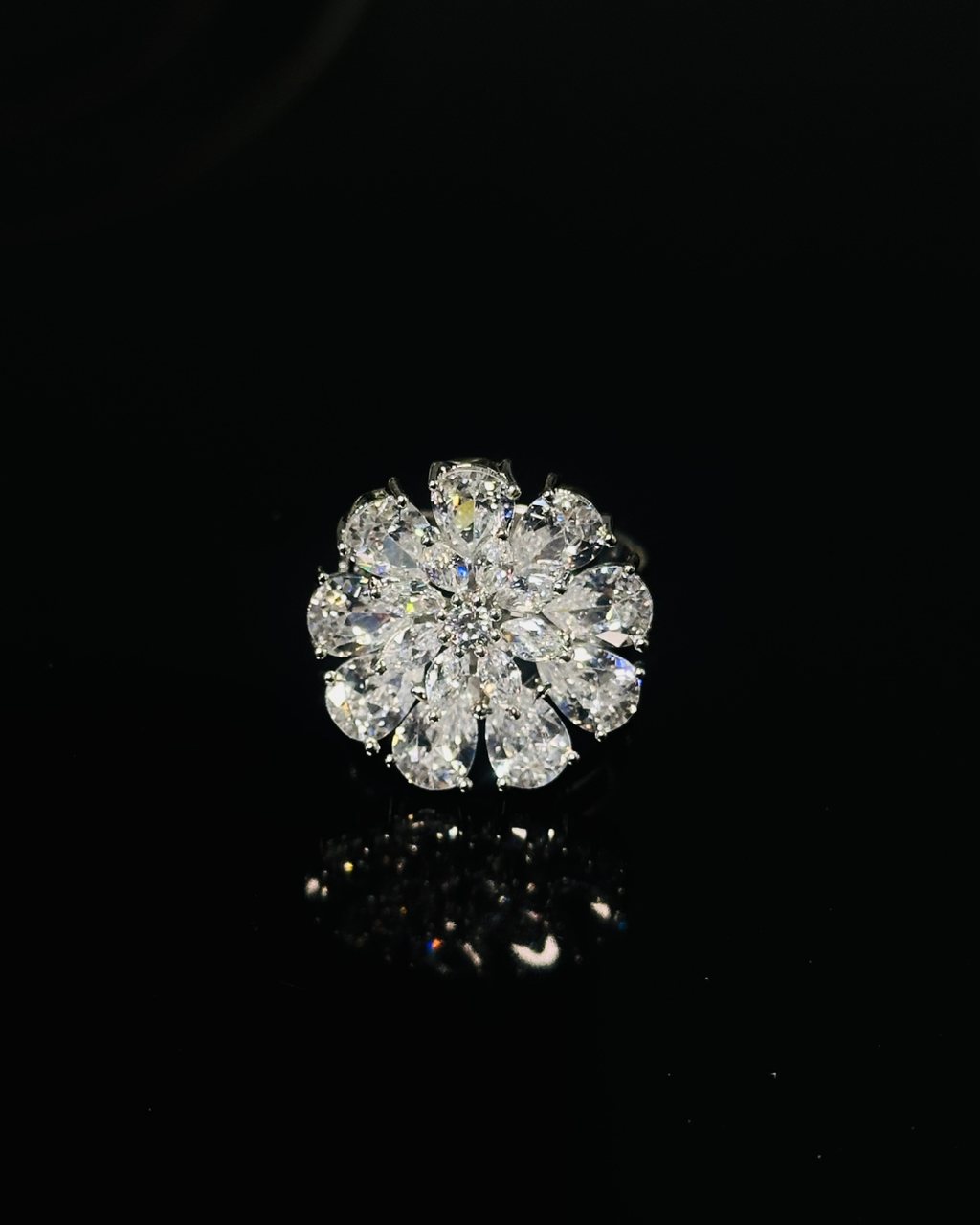 Crystal Flower Halo Ring