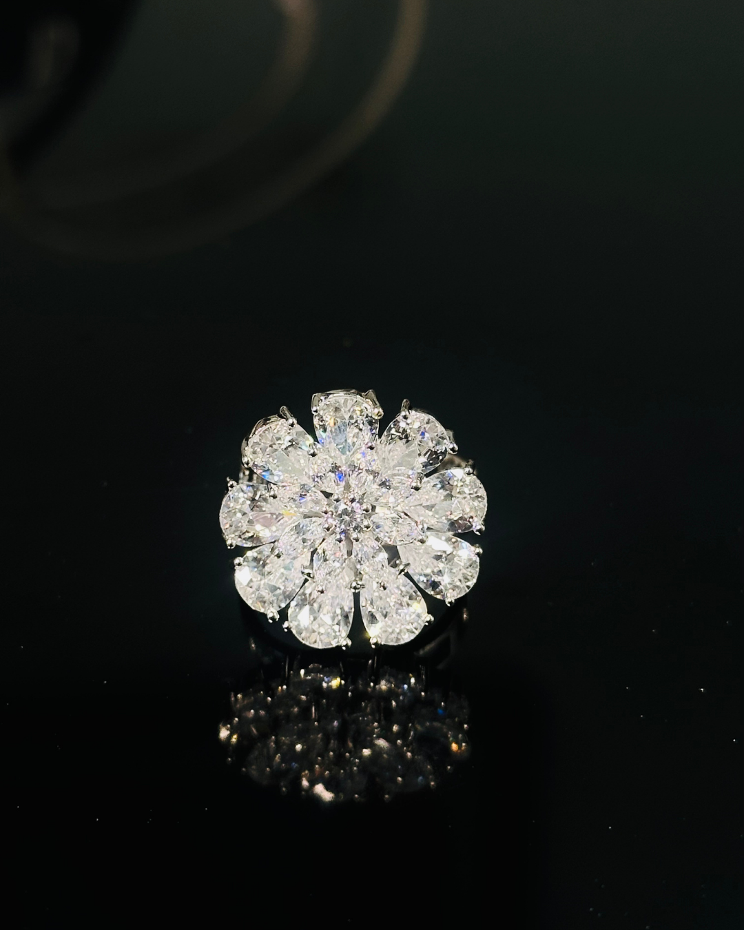 Crystal Flower Halo Ring