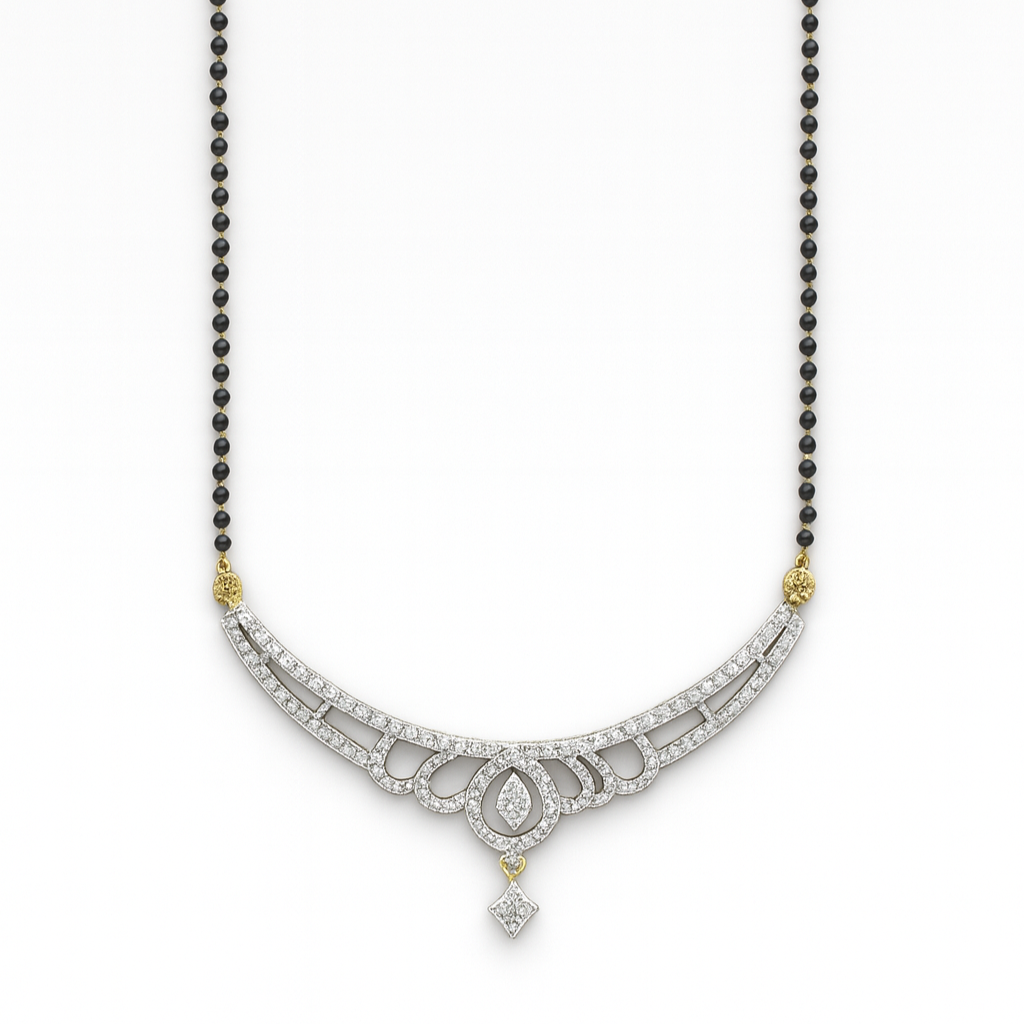 Delicate necklace with a central pendant on a white background