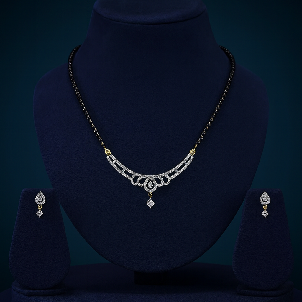 Jewelry set with necklace and earrings on a dark background