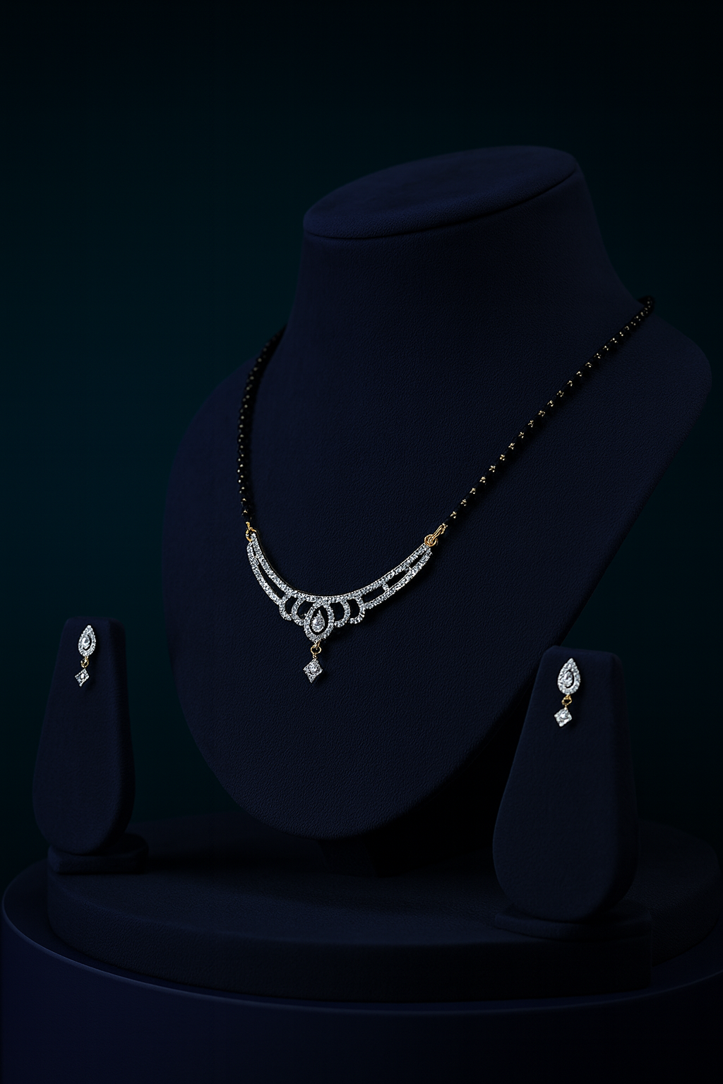 Jewelry set with necklace and earrings on a black background