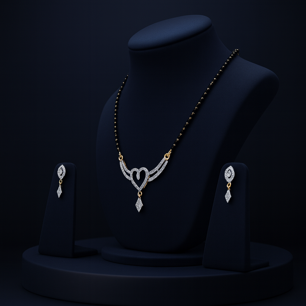 Jewelry set with necklace and earrings on a black background