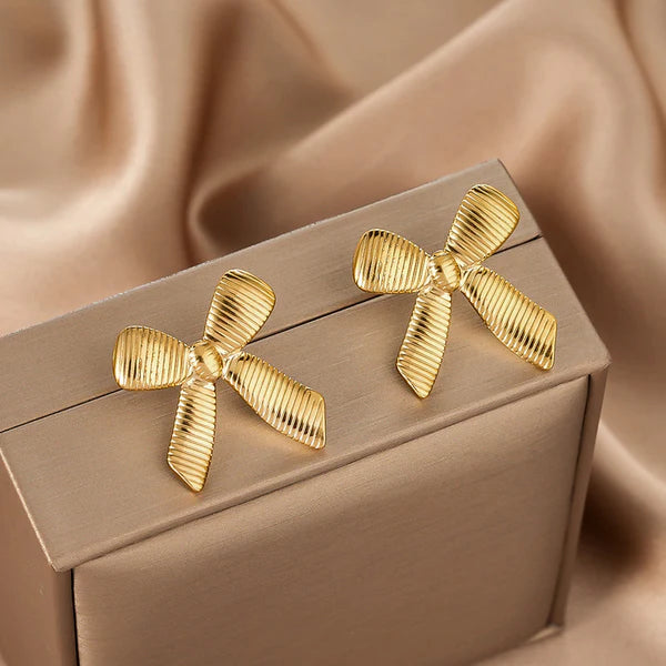 Gold-Plated Anti Tarnish Stainless Steel Bow Themed Earrings