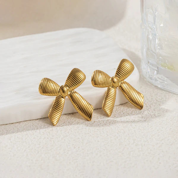 Gold-Plated Anti Tarnish Stainless Steel Bow Themed Earrings