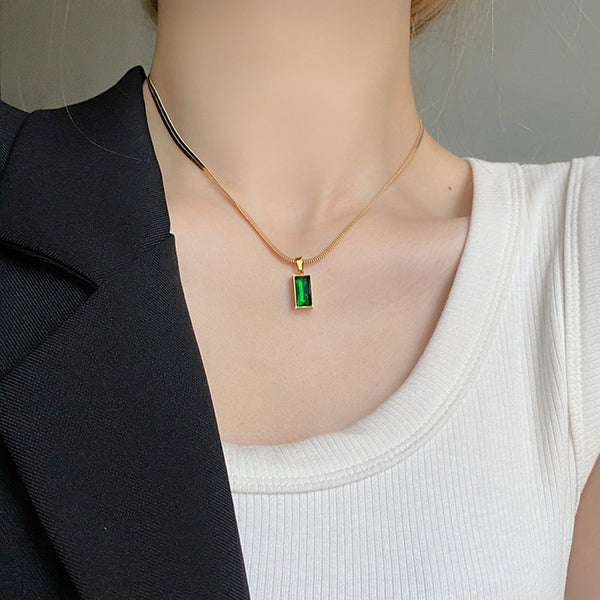 Gold-Plated Anti Tarnish Green Geometric Pendant