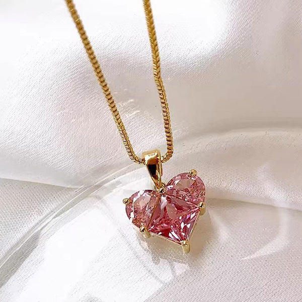 Gold-Plated Anti Tarnish Pink Heart Themed CZ Pendant