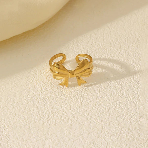 Gold-Plated Anti Tarnish Stainless Steel Bow Themed Adjustable Ring