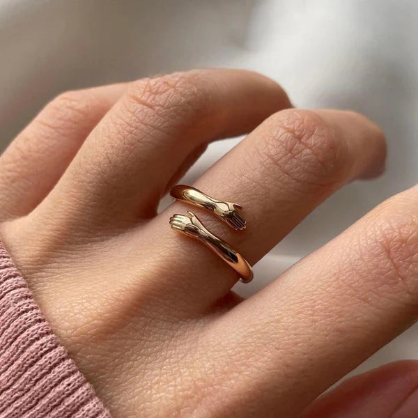 Gold-Plated Hug Shaped Adjustable Hug Day Ring