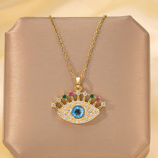 Gold Plated Anti Tarnish Stainless Steel Evil Eye Themed Multicolor Pendant