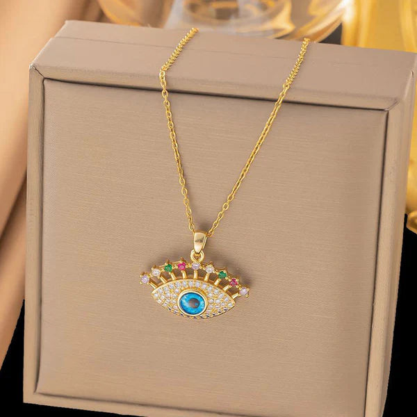 Gold Plated Anti Tarnish Stainless Steel Evil Eye Themed Multicolor Pendant