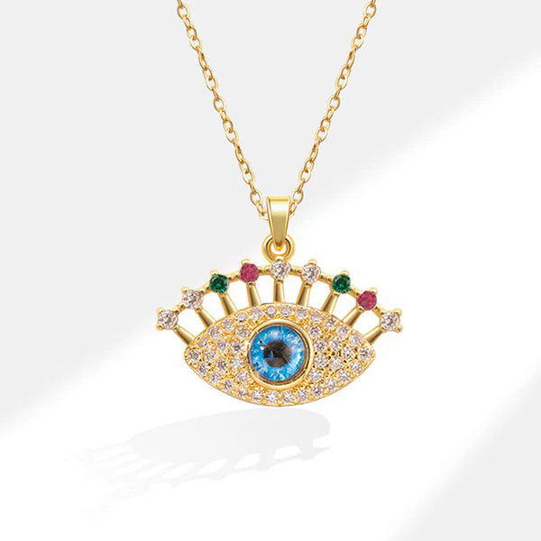 Gold Plated Anti Tarnish Stainless Steel Evil Eye Themed Multicolor Pendant