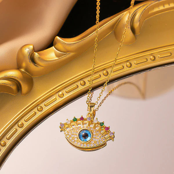 Gold Plated Anti Tarnish Stainless Steel Evil Eye Themed Multicolor Pendant
