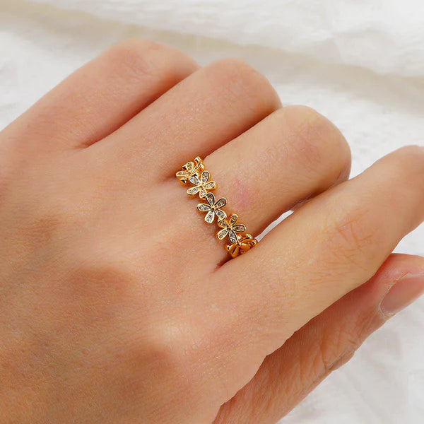 Gold Plated Anti Tarnish Floral Themed Adjustable Ring