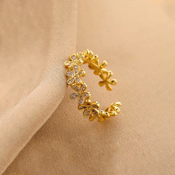 Gold Plated Anti Tarnish Floral Themed Adjustable Ring