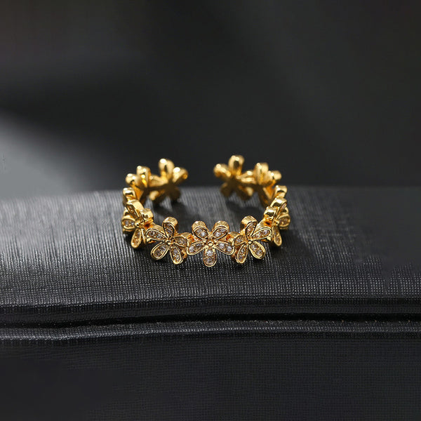 Gold Plated Anti Tarnish Floral Themed Adjustable Ring
