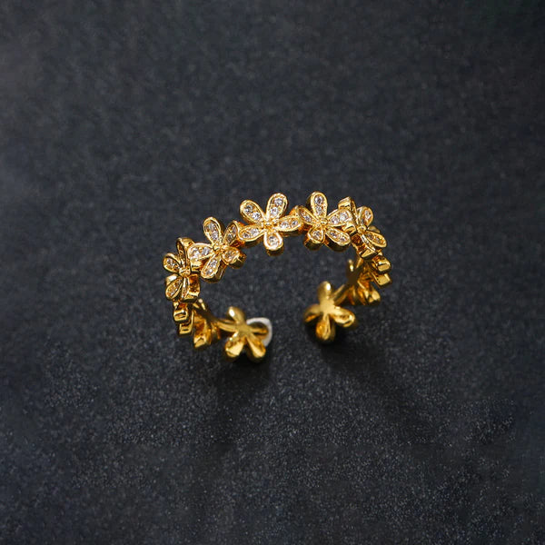 Gold Plated Anti Tarnish Floral Themed Adjustable Ring