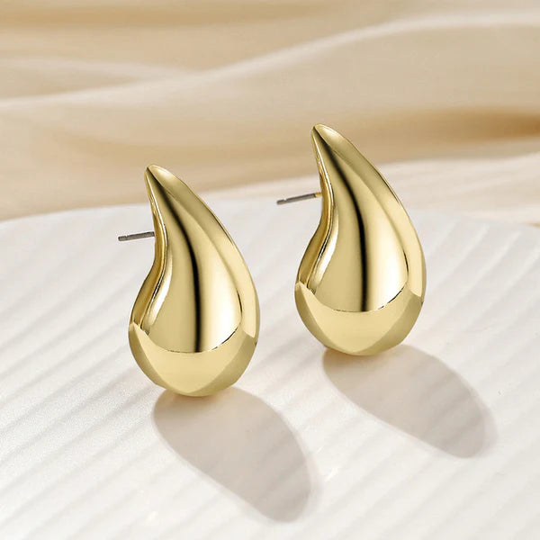 Gold Plated Glossy Chunky Dome Drop Earrings