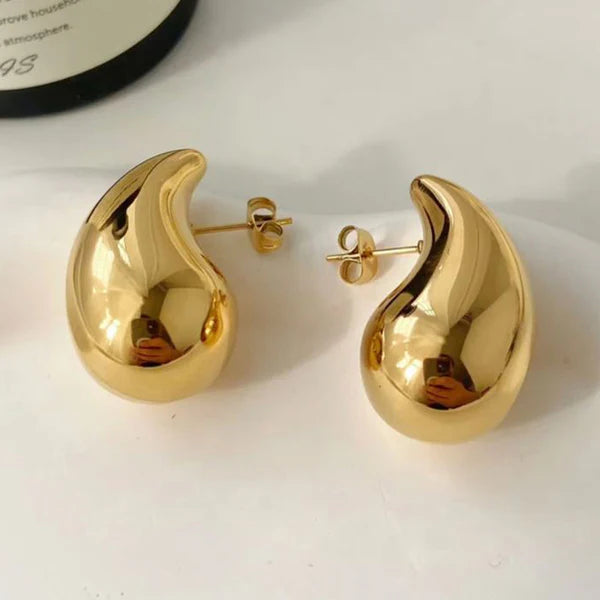 Gold Plated Glossy Chunky Dome Drop Earrings