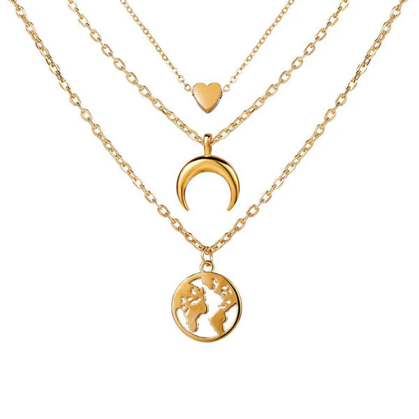Gold Plated Trending Globe inspired Layered Necklace For Women