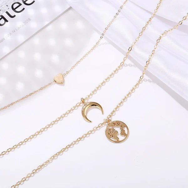 Gold Plated Trending Globe inspired Layered Necklace For Women