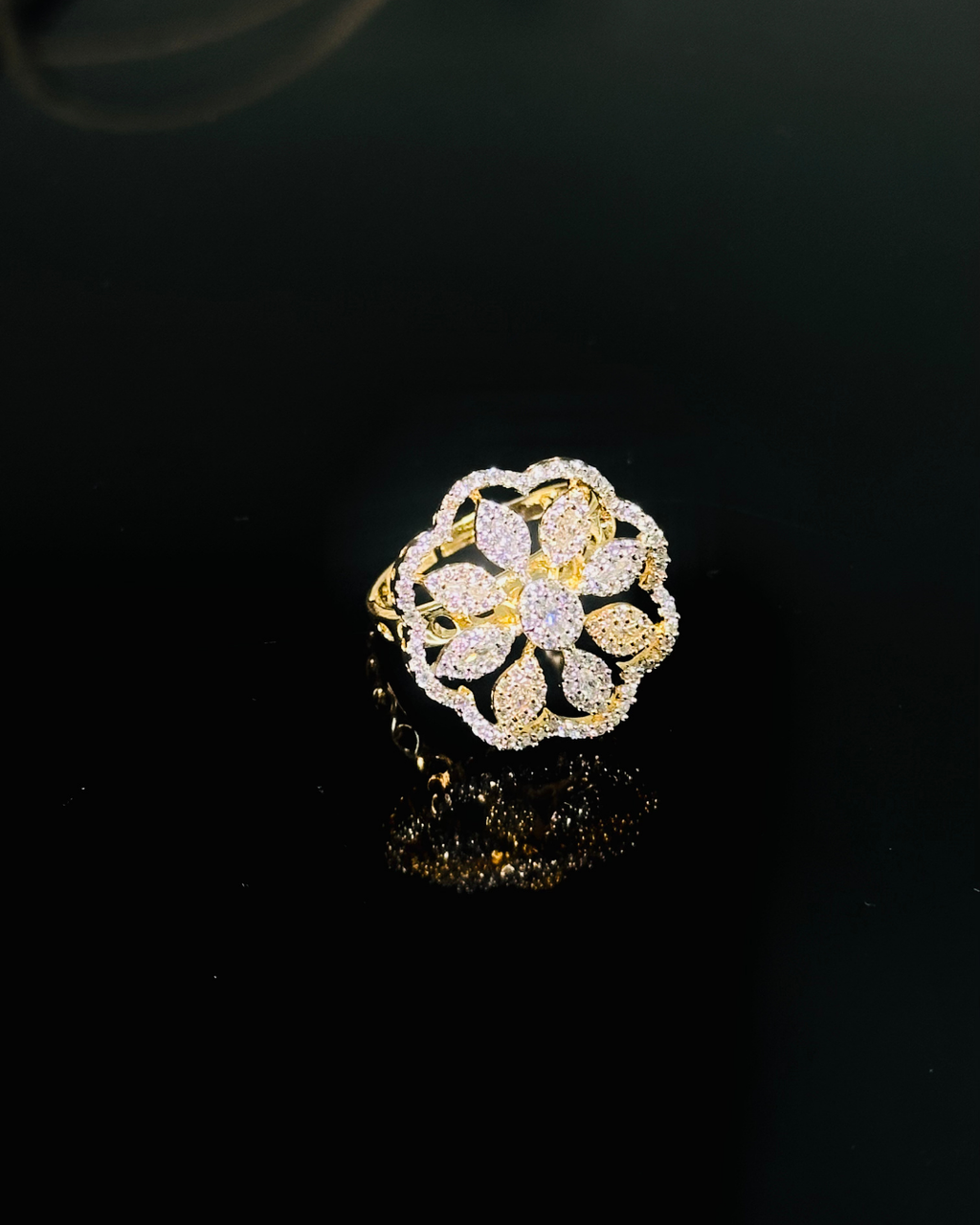 Golden Petal Sparkle Ring