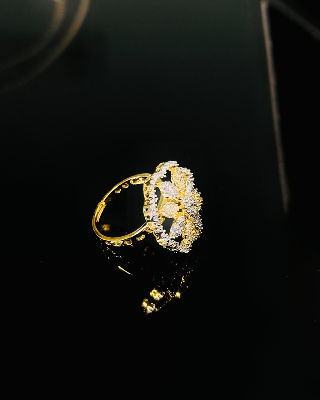 Golden Petal Sparkle Ring