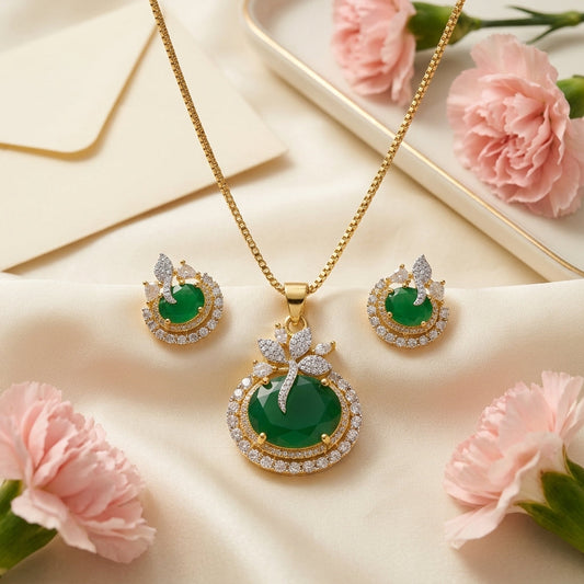 Green flower pendant set GLITZORA