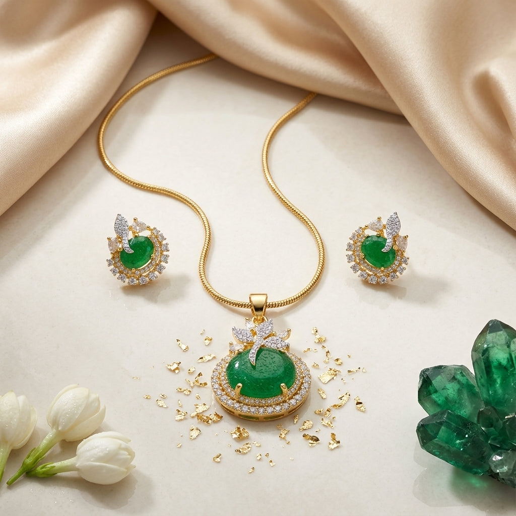Green flower pendant set GLITZORA