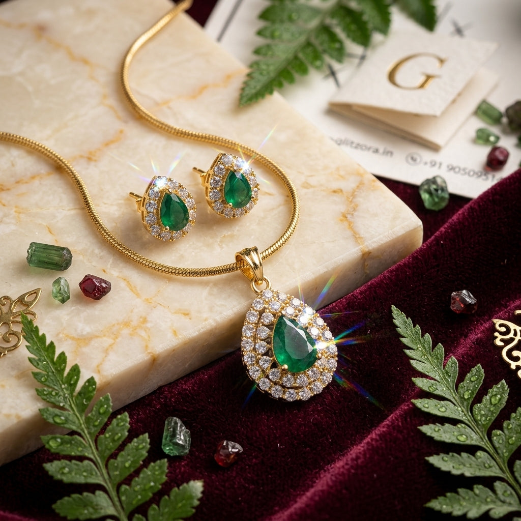 Green stone pendant set GLITZORA