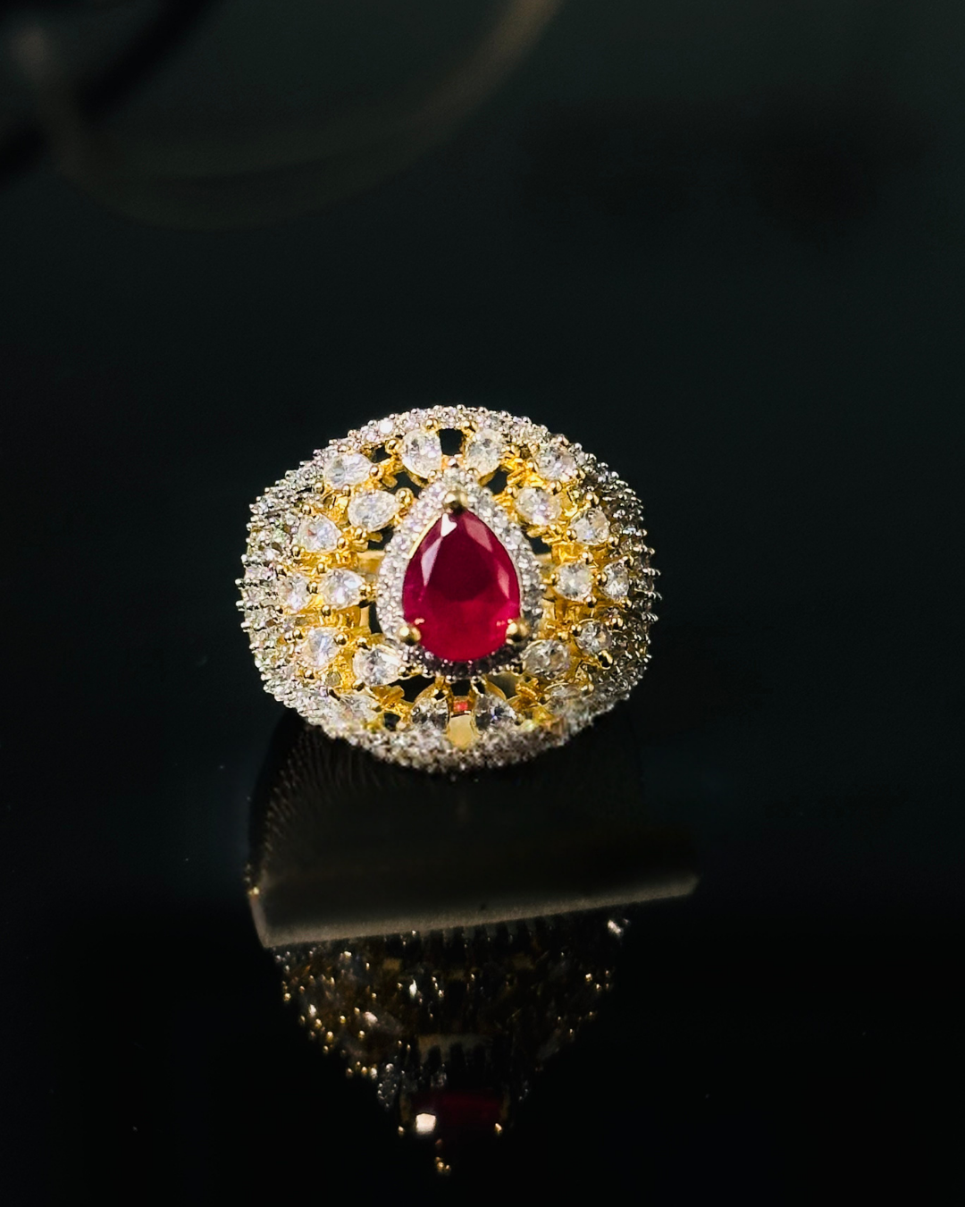 Luxurious Red Stone Cluster Ring