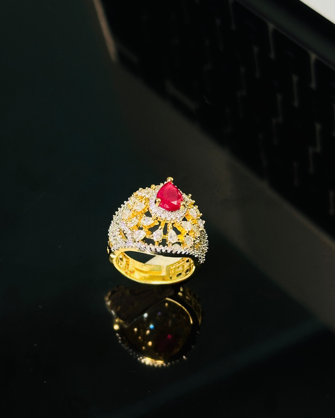 Luxurious Red Stone Cluster Ring