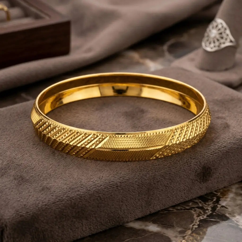 Matrix Lined Gold Kada | 22kt gold plated GLITZORA