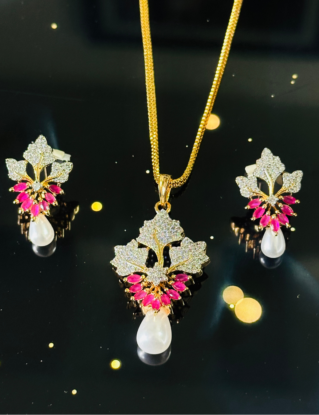 Pink Petal Pearl Drop set