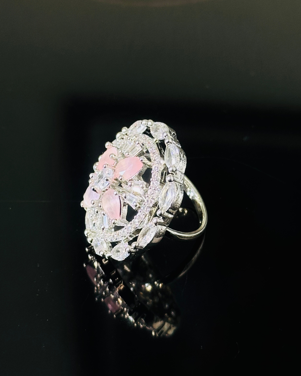 Pink Petal Halo Sparkle Ring