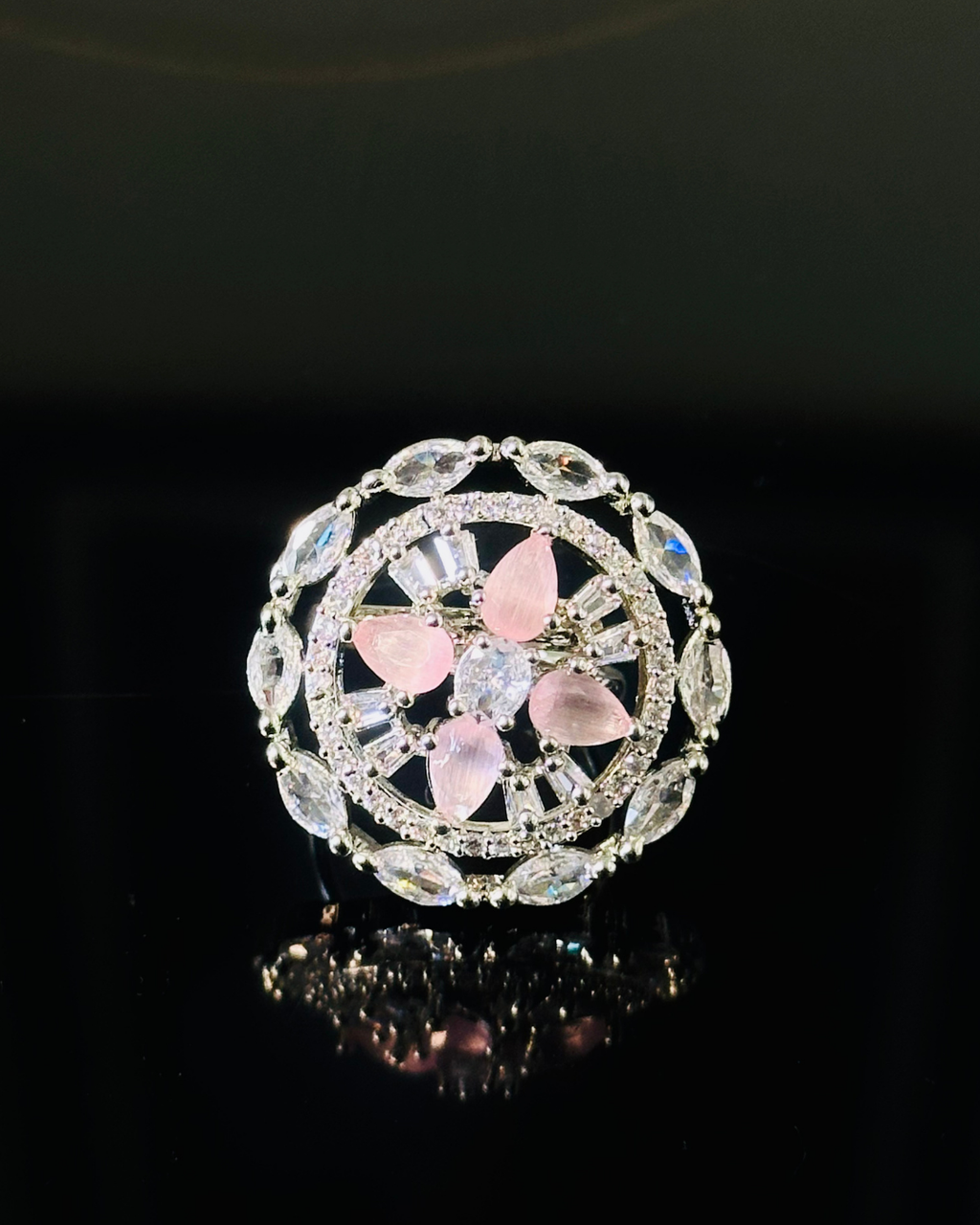 Pink Petal Halo Sparkle Ring