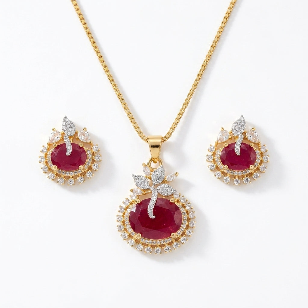Red flower pendant set GLITZORA