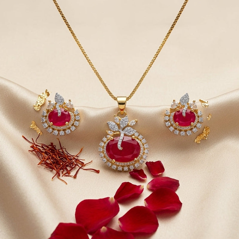 Red flower pendant set GLITZORA