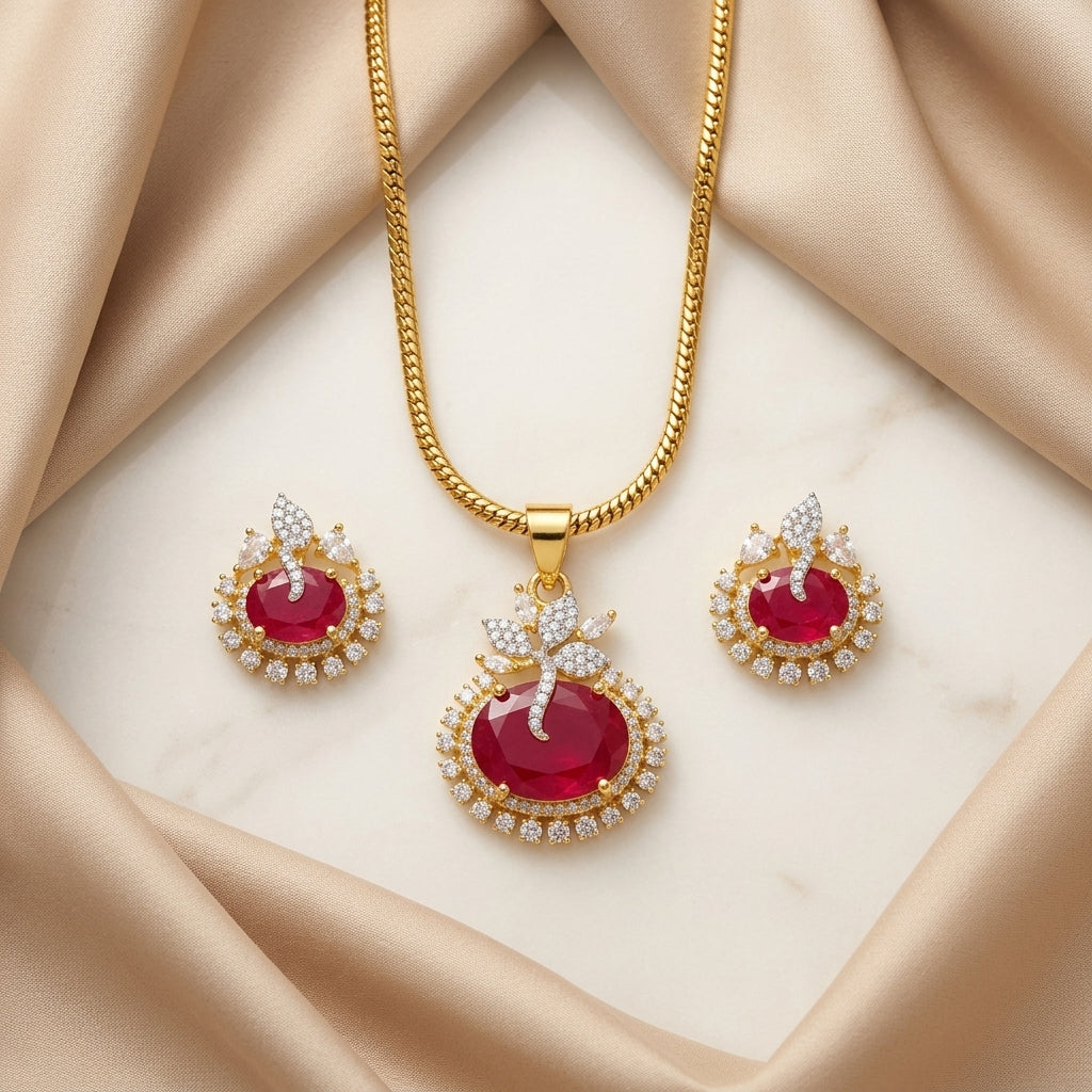 Red flower pendant set GLITZORA