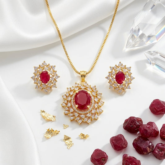 red ruby pendant set GLITZORA