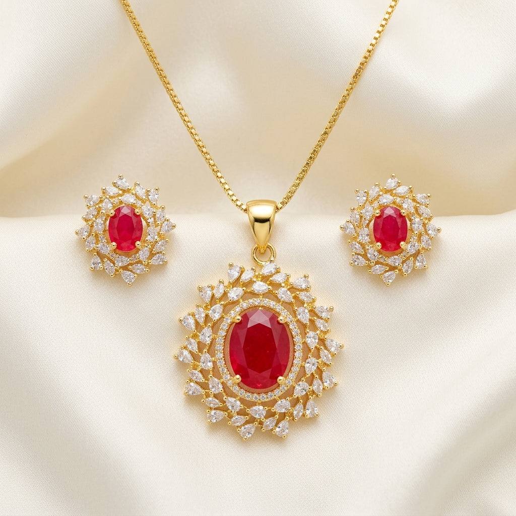 red ruby pendant set GLITZORA