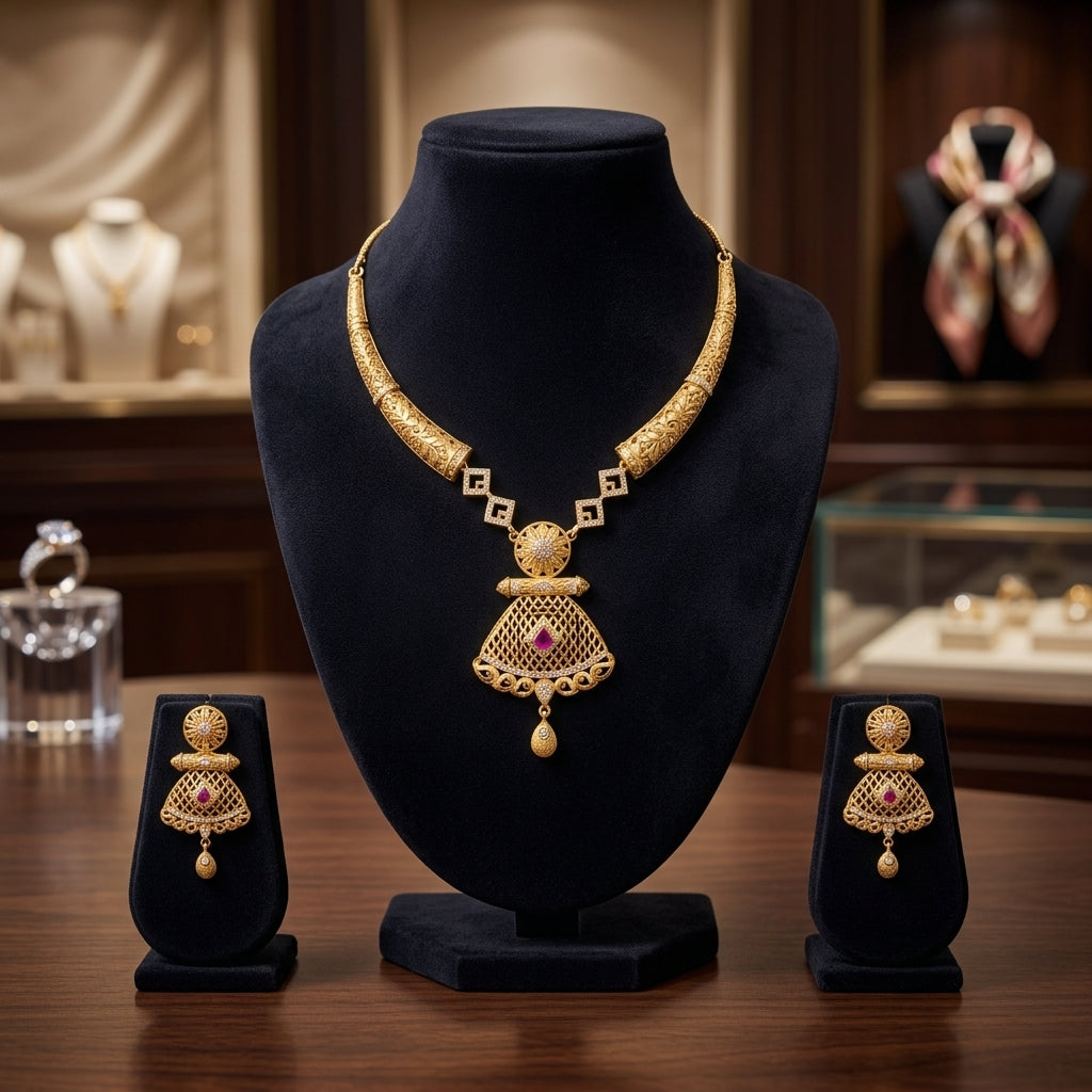 Red stone Gold plated necklace GLITZORA