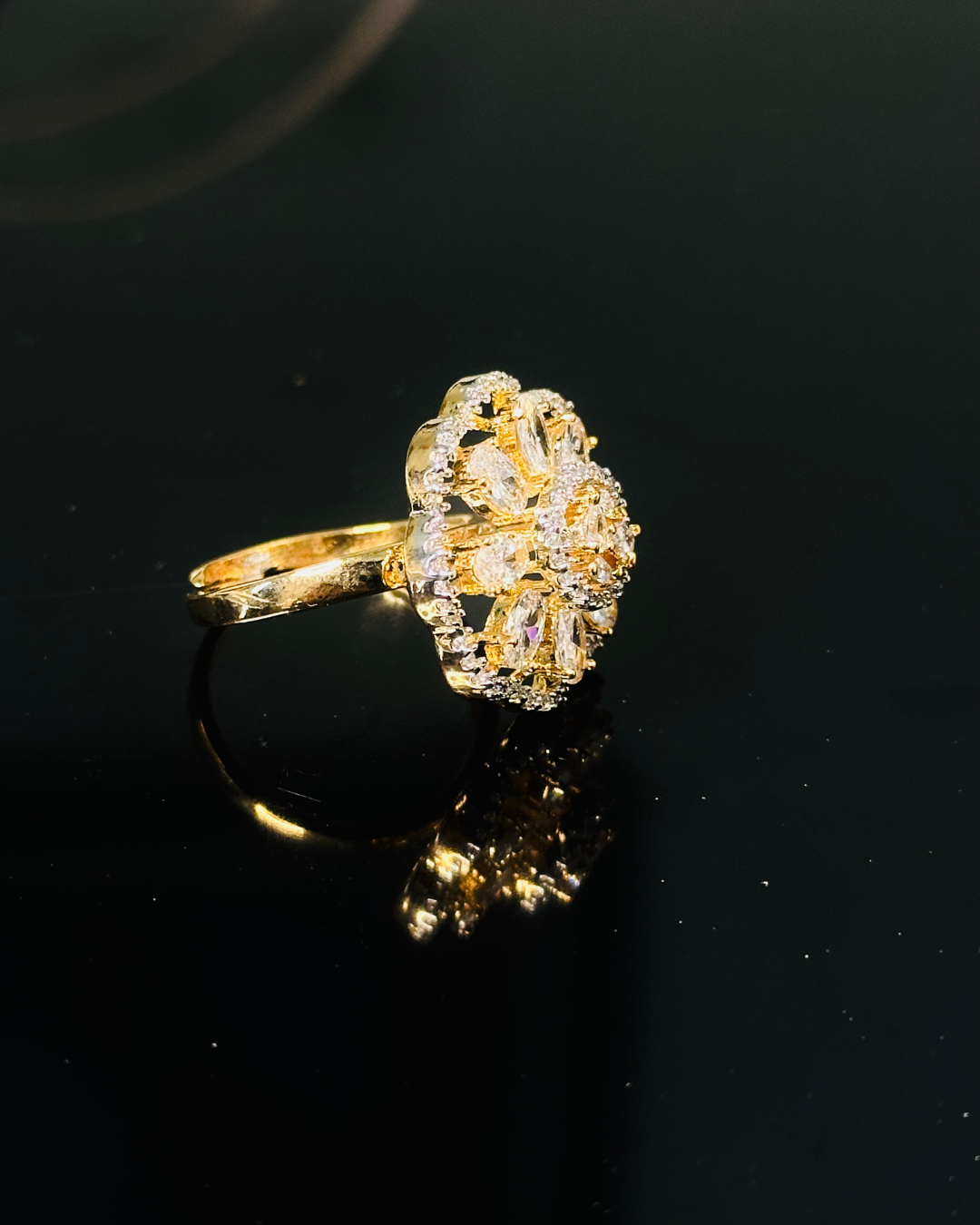Regal Diamond Look Flower Ring