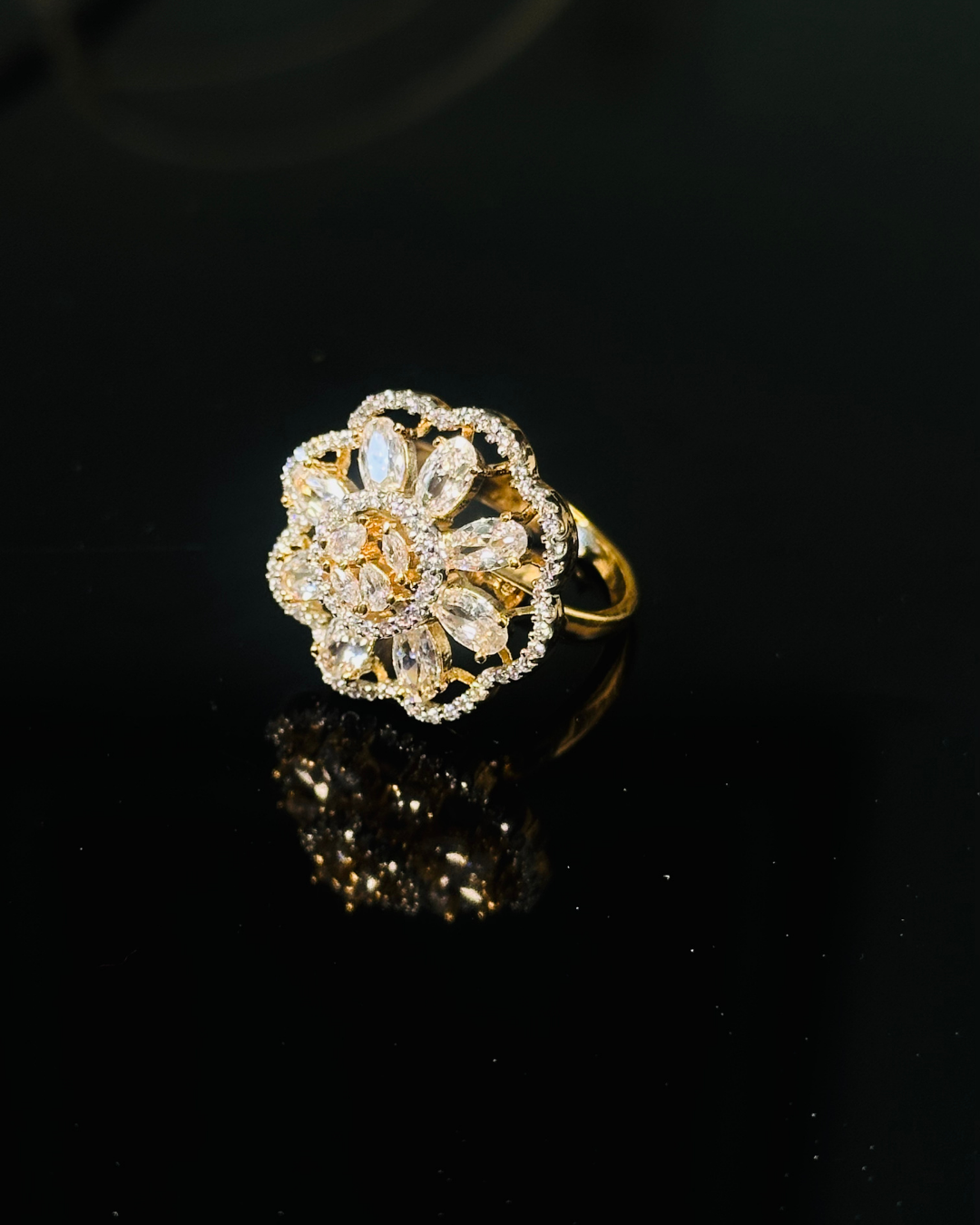 Regal Diamond Look Flower Ring