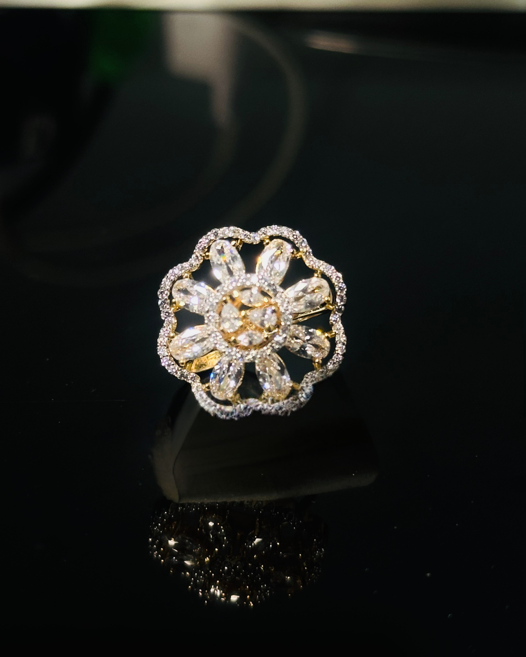 Regal Diamond Look Flower Ring