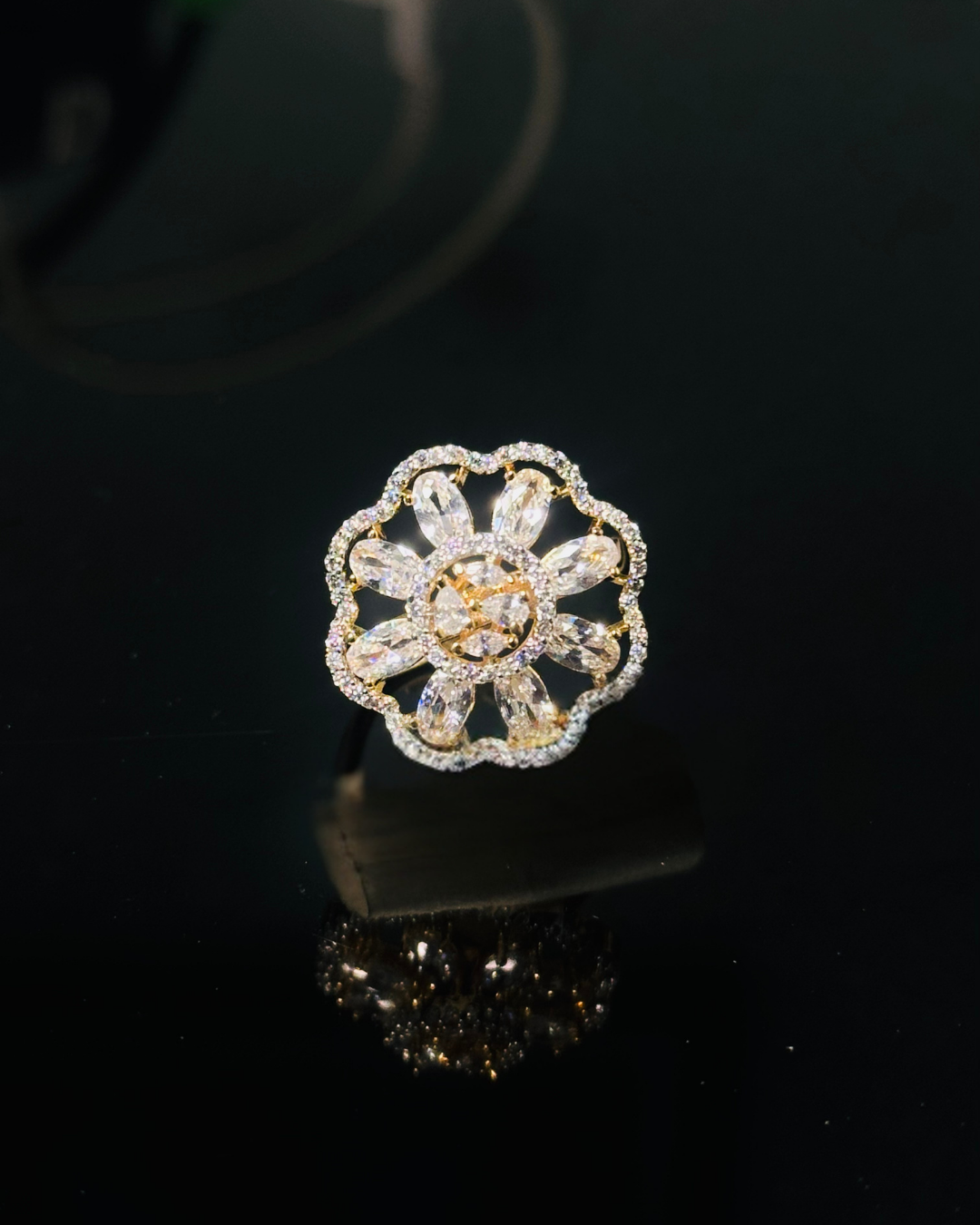 Regal Diamond Look Flower Ring
