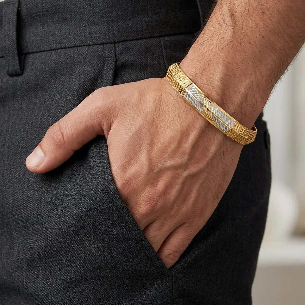 Lined Apex men's gold kada GLITZORA