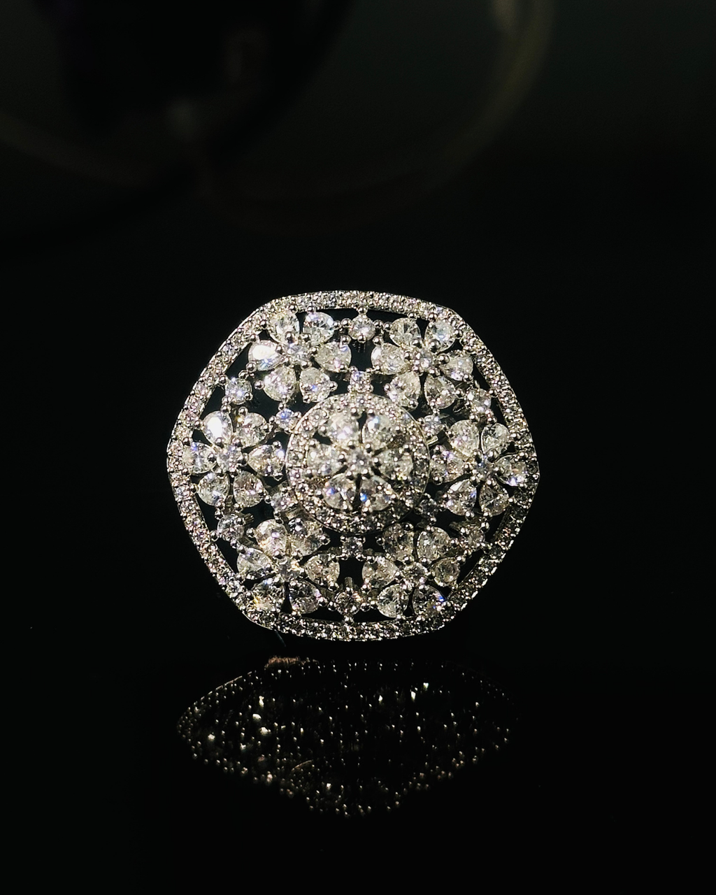 Sparkling Floral Cluster Ring